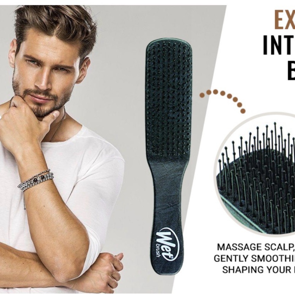Wet Brush Detangling Hair Brush for Men, Black, Stimulates Scalp & Beard NITB